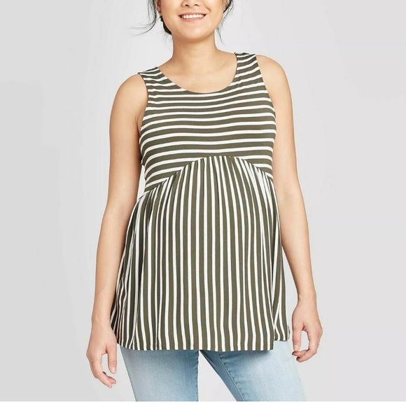 Isabel Maternity by Ingrid & Isabel Tops - [Isabel Maternity] Flowy Striped Tank Top Green and White Size Small